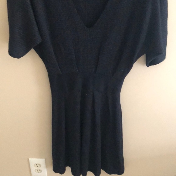 Maje Black V-Neck Cinched Waist Metallic Sweater Dress - Picture 5 of 9